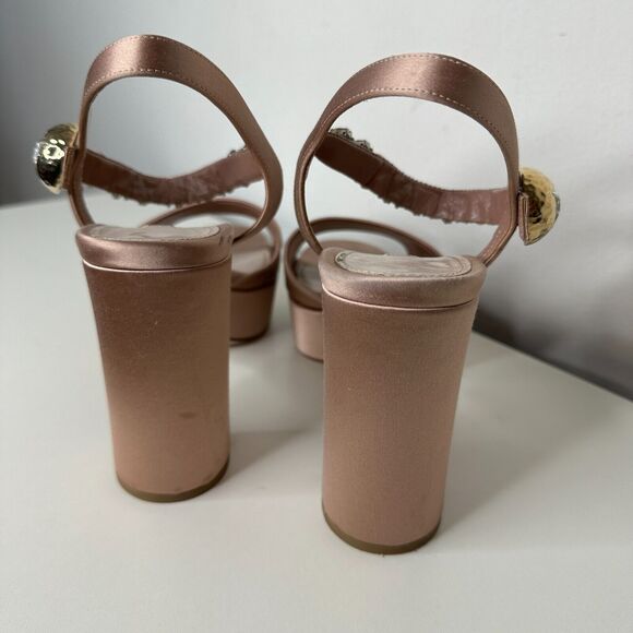 Miu Miu Nude Calzature Donna Satin Crystal Ankle Strap Platform Block Heels 10.5 - Picture 10 of 16